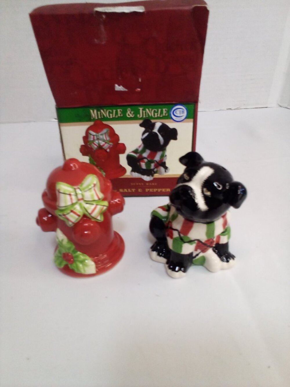 Cracker Barrel Salt Pepper Set Mingle Jingle Dog Fire Hydrant Christmas